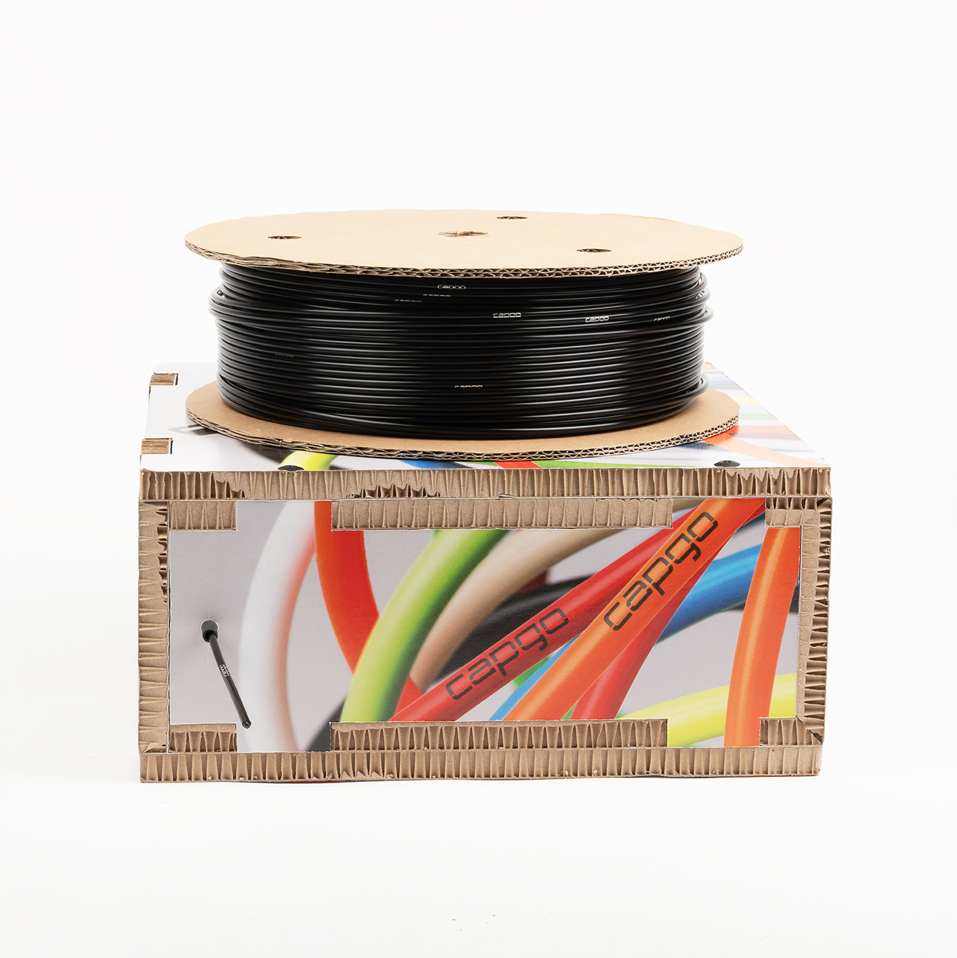 Dispenser box with 100m spool of Blue Line Shift Cable Housing, 4mm black